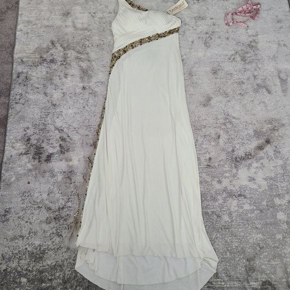 Tony Bowls White Gold Evening Prom Gown Size 10 - Picture 9 of 14